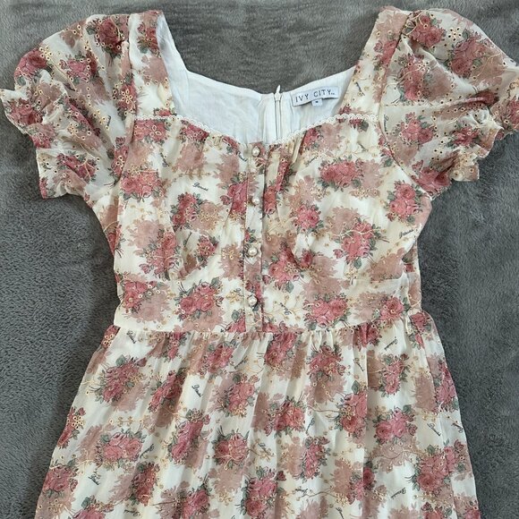 Ivy City Co Cottage Floral Midi Dress Women's size LARGE - Picture 3 of 7